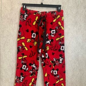 Disney Red and Black Plush FleeceFabric Pajamas Pants Mickey Mouse Medium